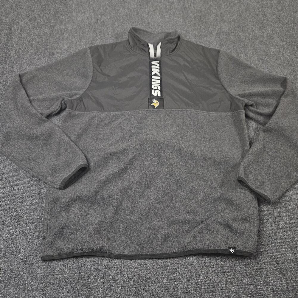 Minnesota Vikings Quarter Zip Jacket Gray Fleece Large 47 Brand Logo Zipper‎ NFL